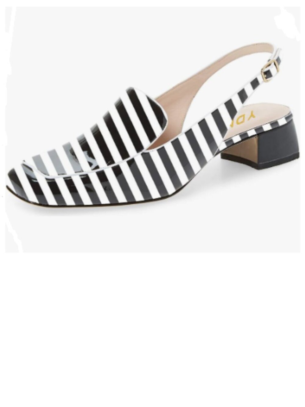 YDN Black Stripe Square Toe Block Low Heels Slingback Formal Loafer Dressy Shoes